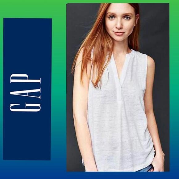 Gap Burnout Linen Sleeveless Henley Top - Picture 1 of 7